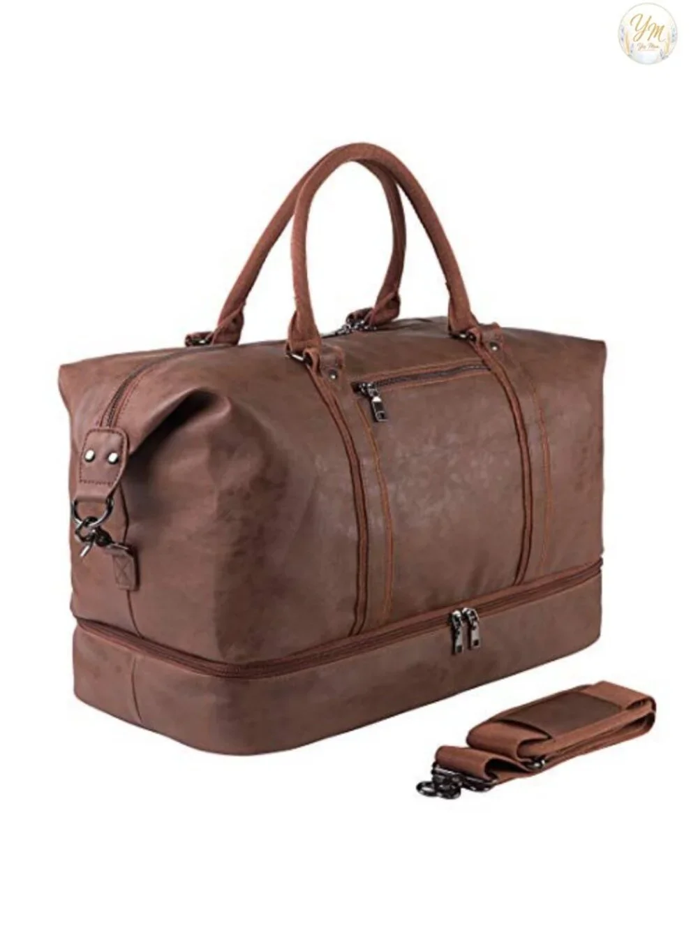Seyfocnia Weekender Overnight Duffel Bag with Shoe Pouch PU Leather